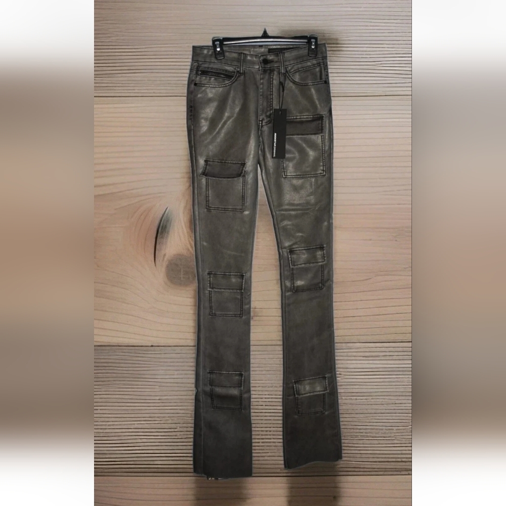 Rockstar Original Petrus PU Stacked Flare Leather Jean size 32, black